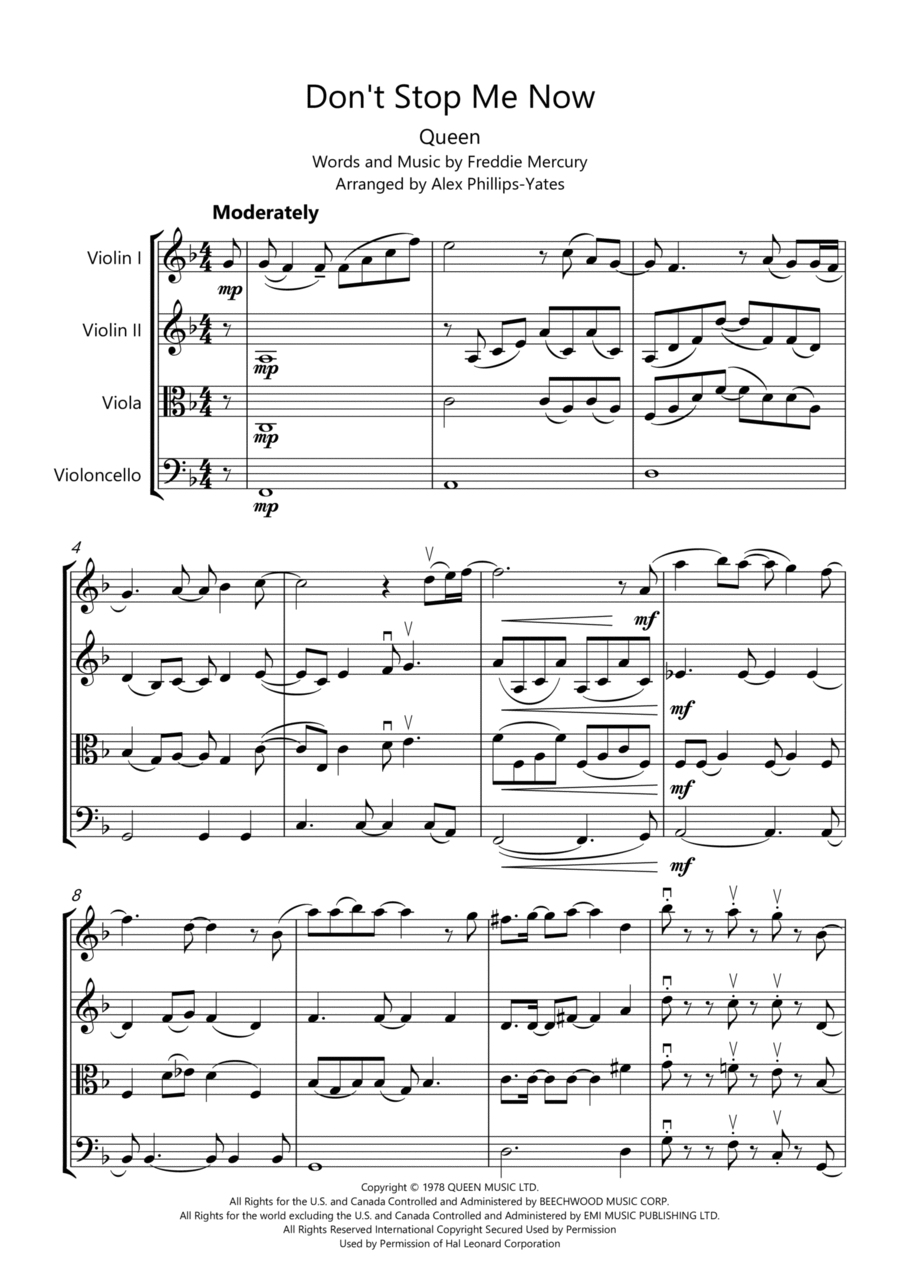 Don't Stop Me Now Don't Stop Me Now String Quartet scores gallery preview page 1