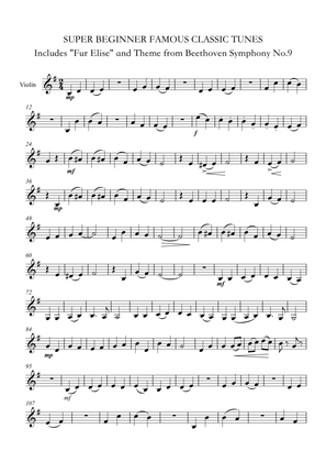 Beginner Violin - FAMOUS CLASSIC TUNES Includes "Fur Elise" and Theme from Beethoven Symphony No.9
