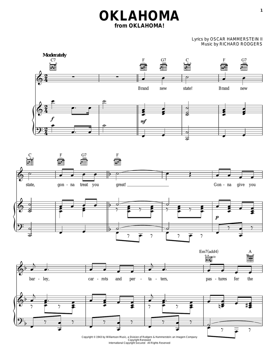 Oklahoma (from Oklahoma!) Piano, Vocal, Guitar scores gallery preview page 1