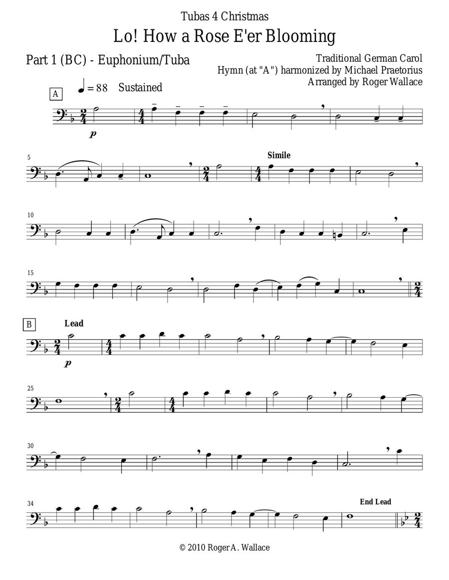 Lo! How a Rose E’er Blooming (Tuba Quartet) Brass Quartet scores gallery preview page 4
