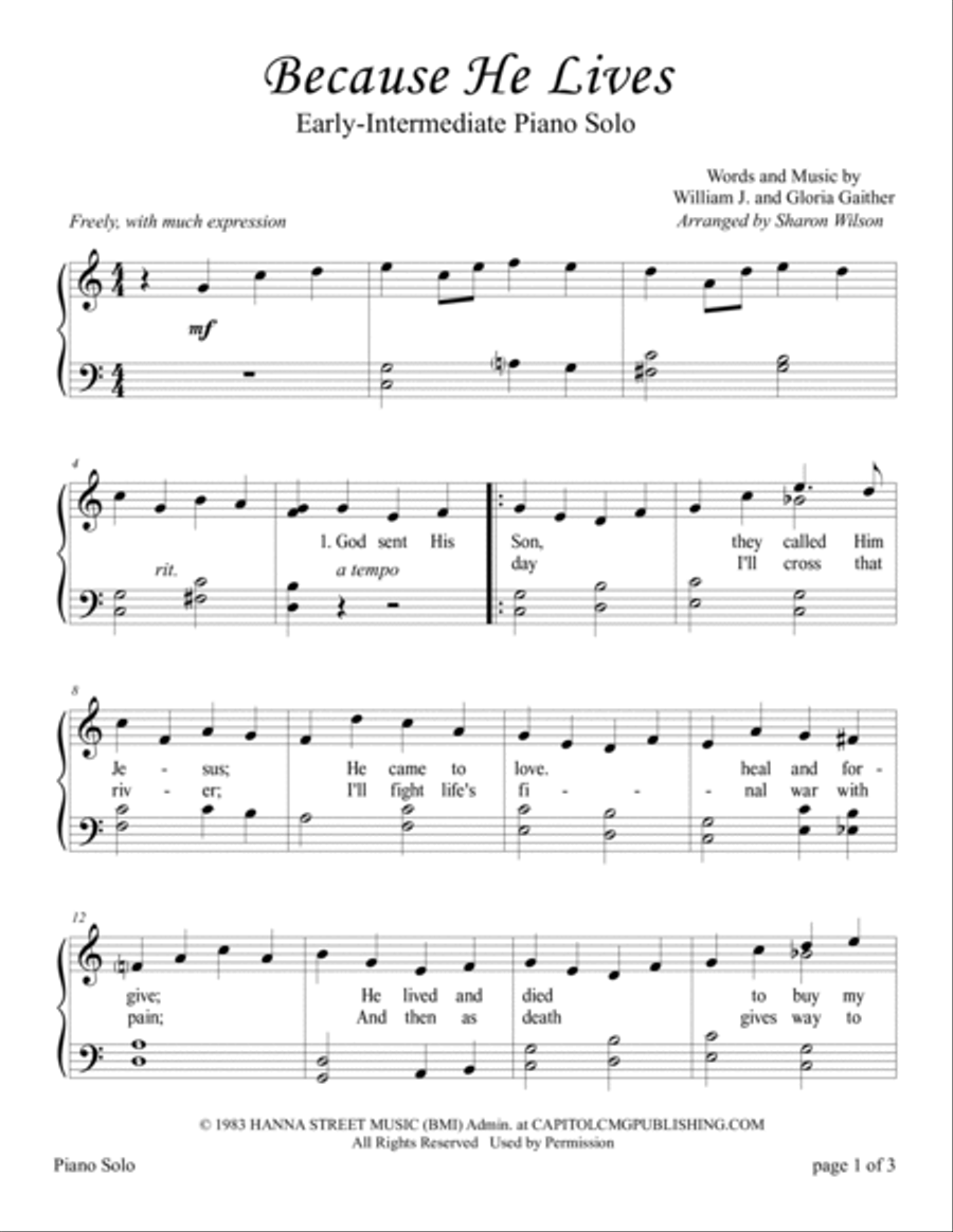 Because He Lives Piano Solo scores gallery preview page 2