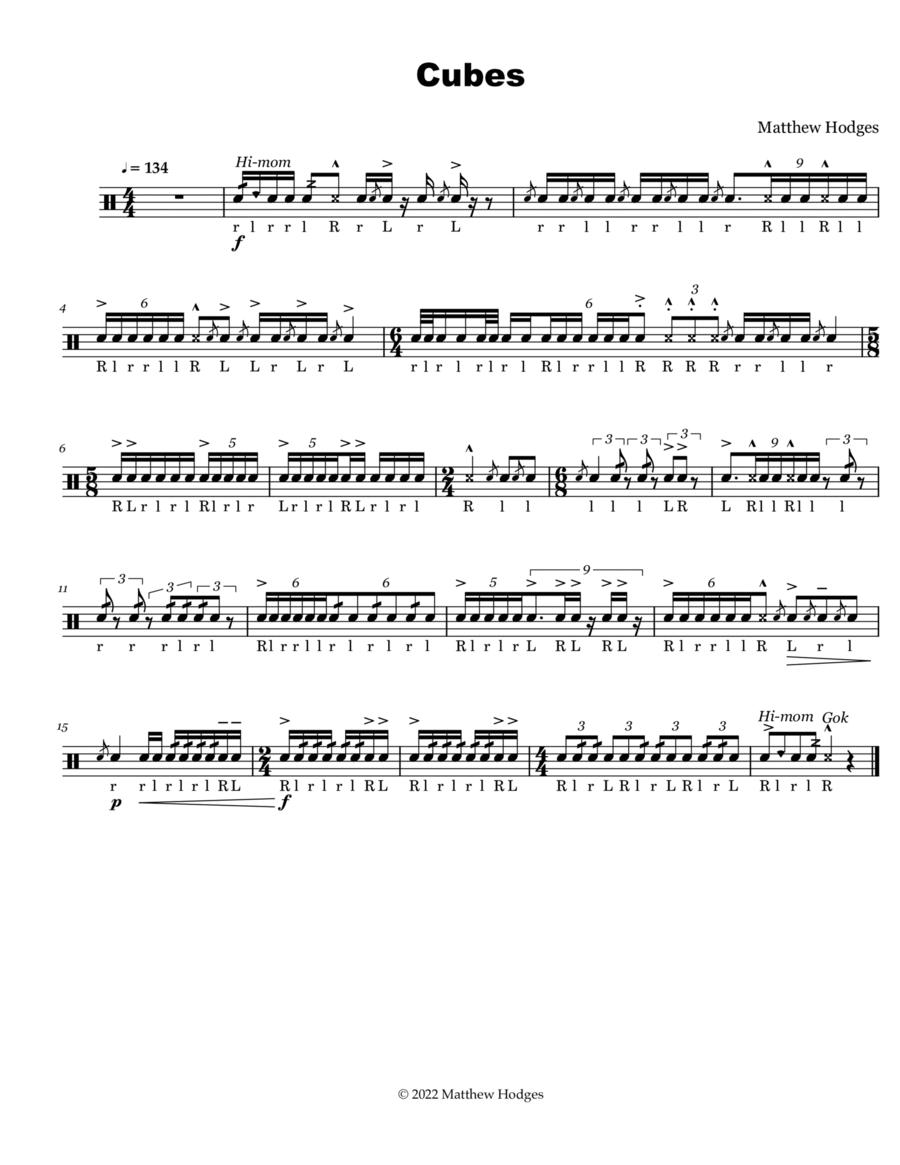 Cubes Marching Snare Solo/Lick Percussion scores gallery preview page 1