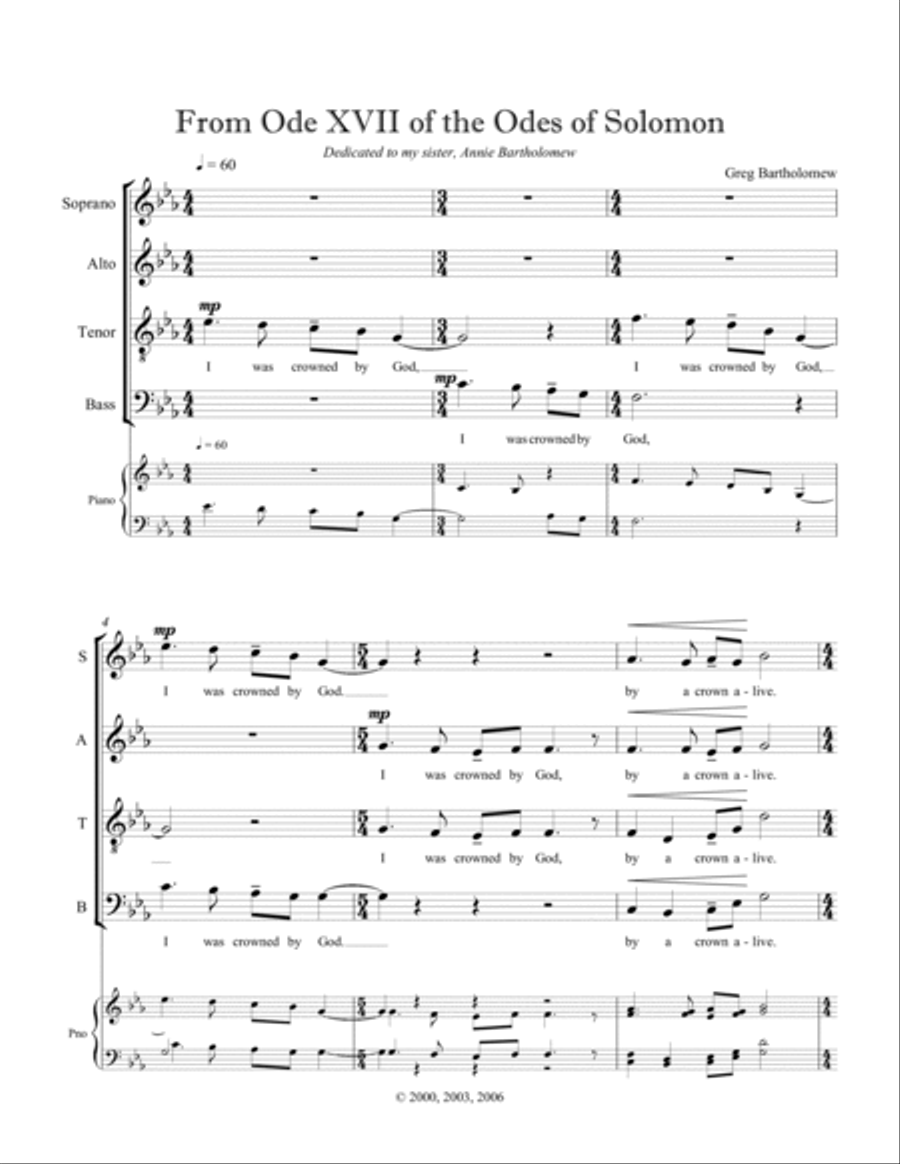 From Ode 17 of the Odes of Solomon 4-Part scores gallery preview page 3