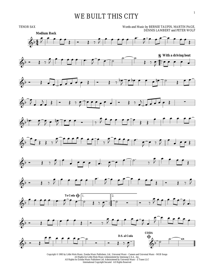 We Built This City We Built This City Tenor Saxophone scores gallery preview page 1
