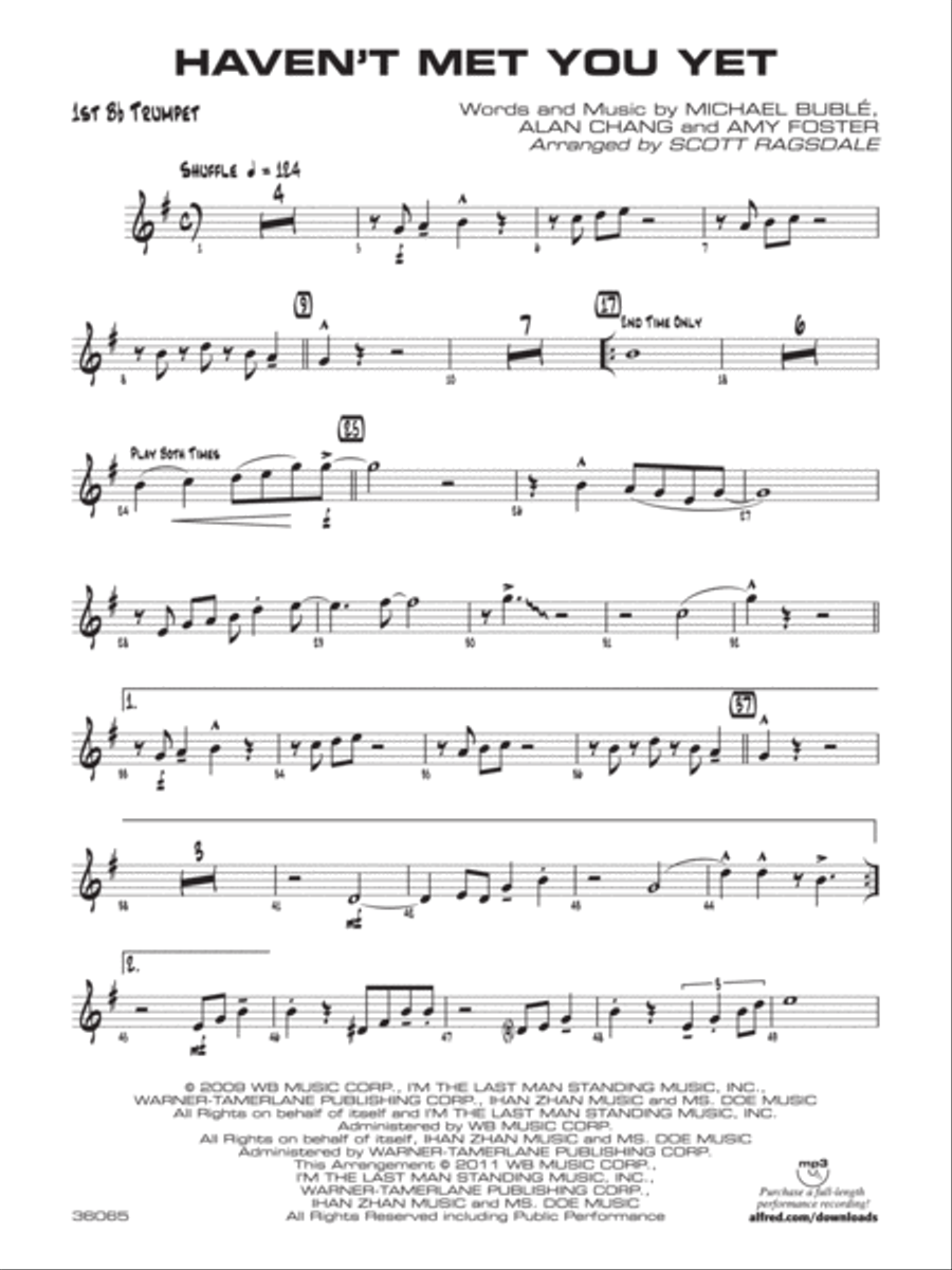 Haven't Met You Yet: 1st B-flat Trumpet Jazz Ensemble scores gallery preview page 1