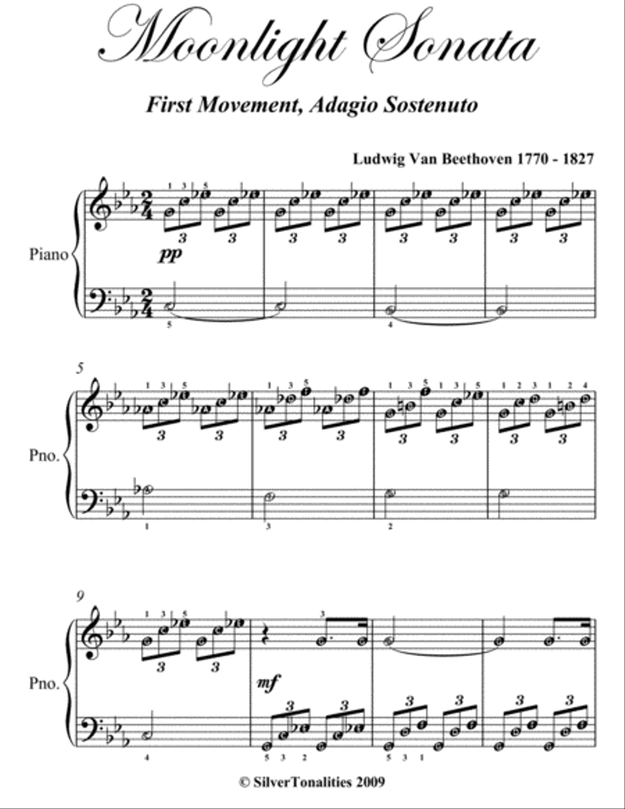 Moonlight Sonata First Movement Easy Elementary Piano Sheet Music Easy Piano scores gallery preview page 2