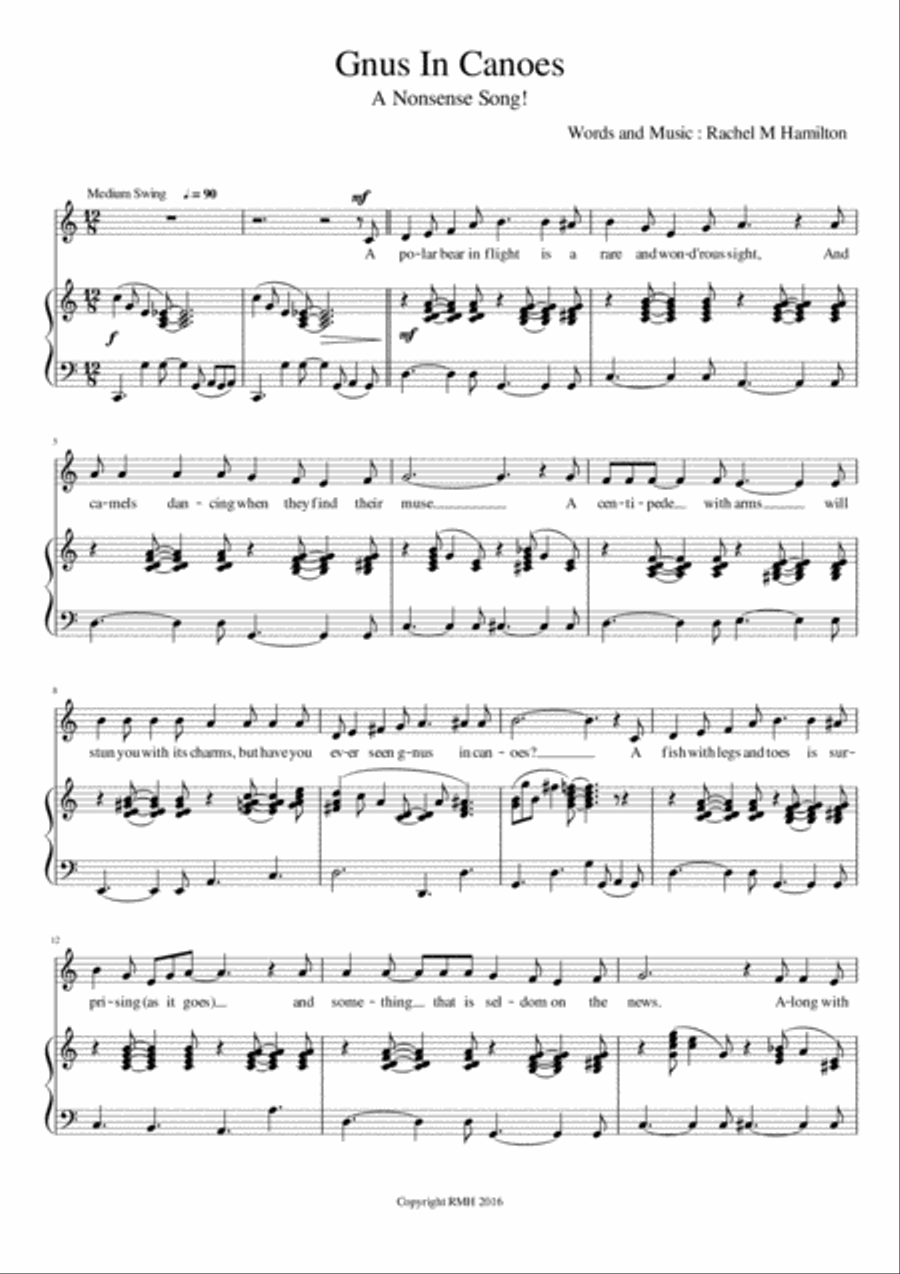 Gnus In Canoes - a nonsense song! Voice scores gallery preview page 1