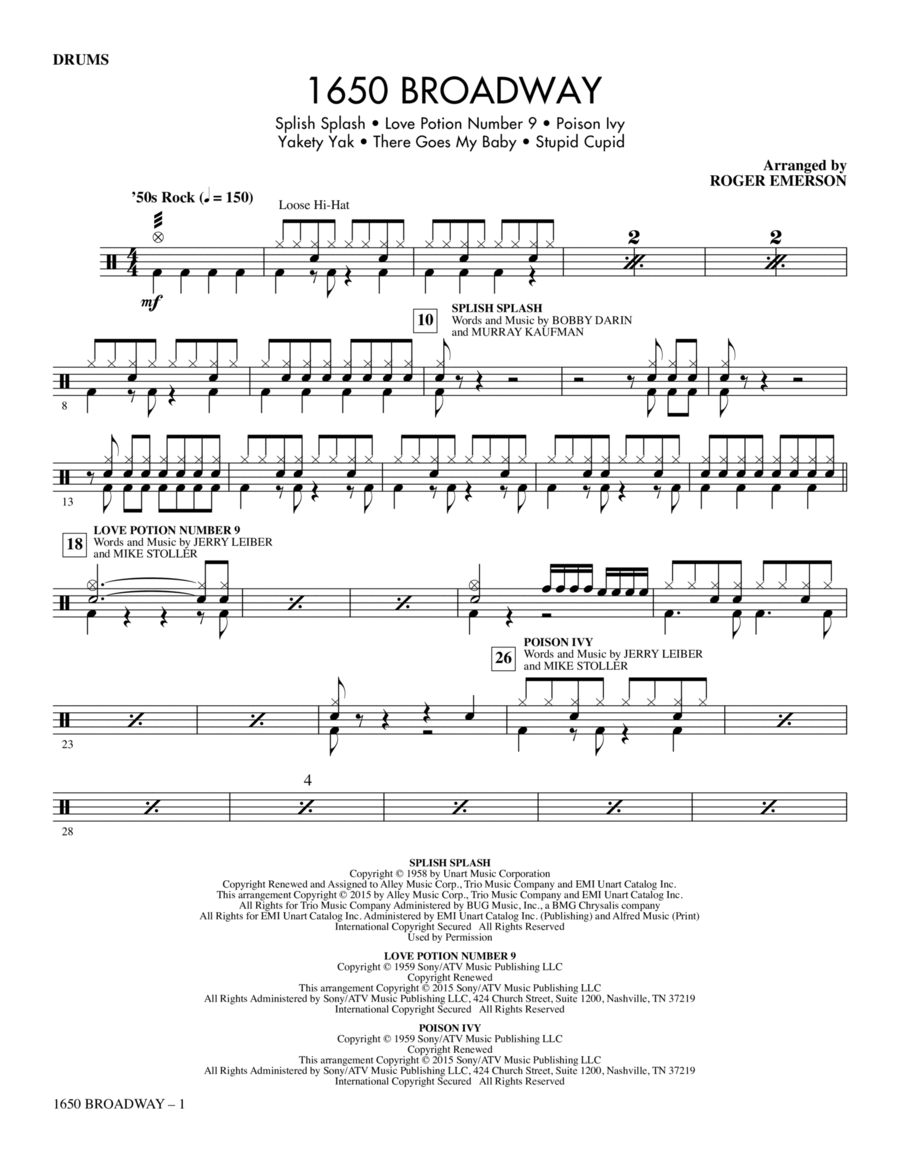 1650 Broadway (Medley) - Drums Choir scores gallery preview page 1
