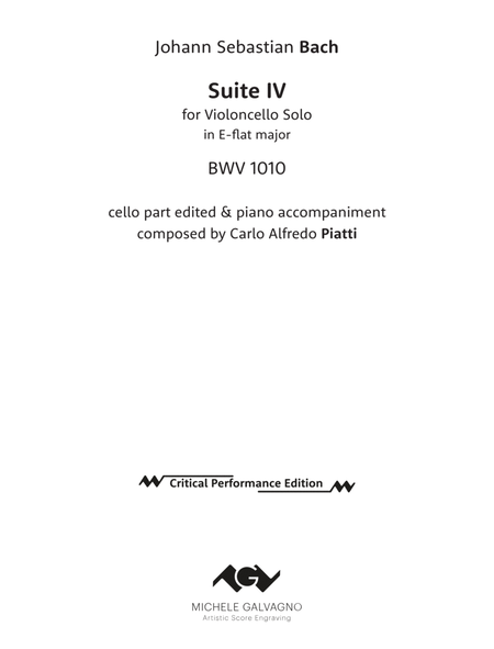 Suite IV for Cello Solo in E-flat major - BWV 1010 - with piano accompaniment by Alfredo Piatti image number null