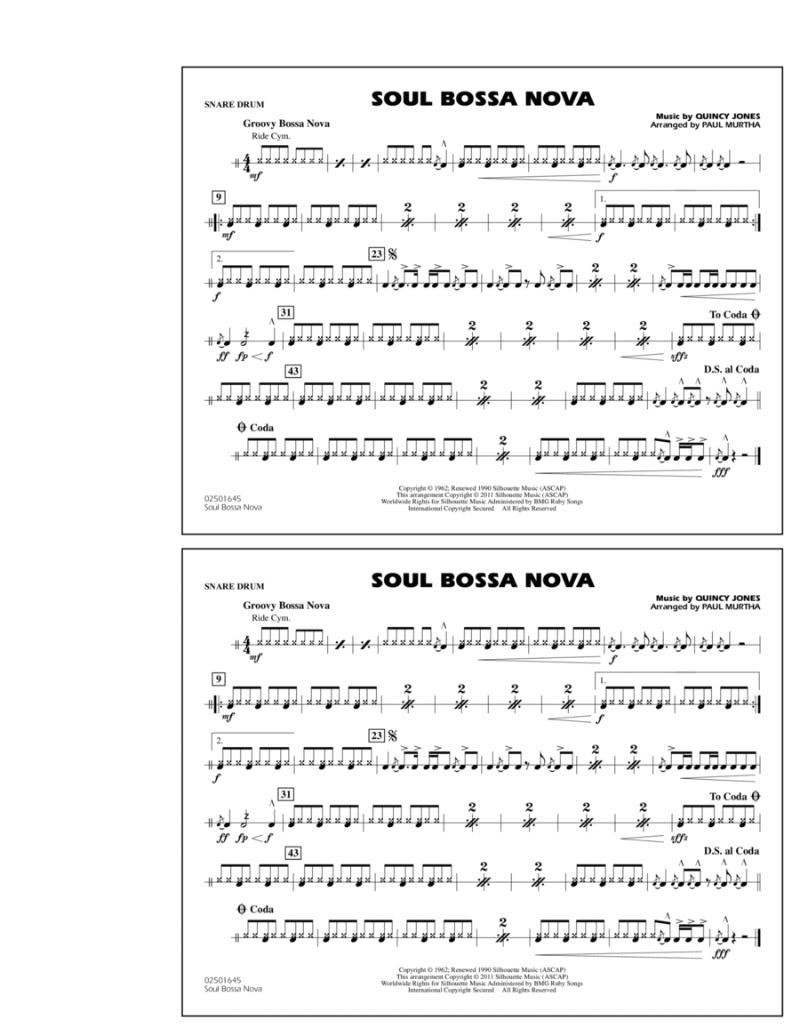 Soul Bossa Nova - Snare Drum Marching Band scores gallery preview page 1