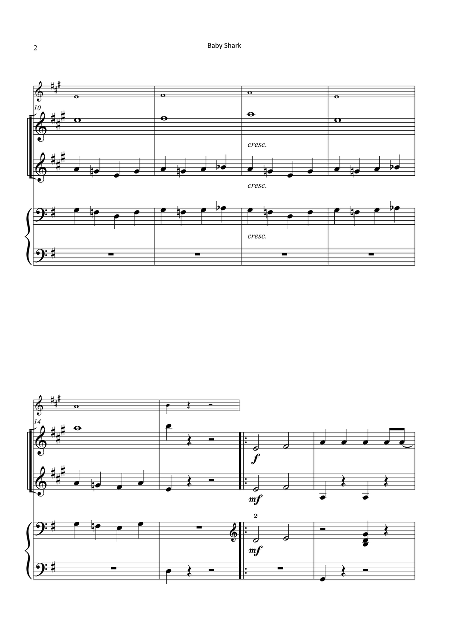 Baby Shark Clarinet Duet scores gallery preview page 2