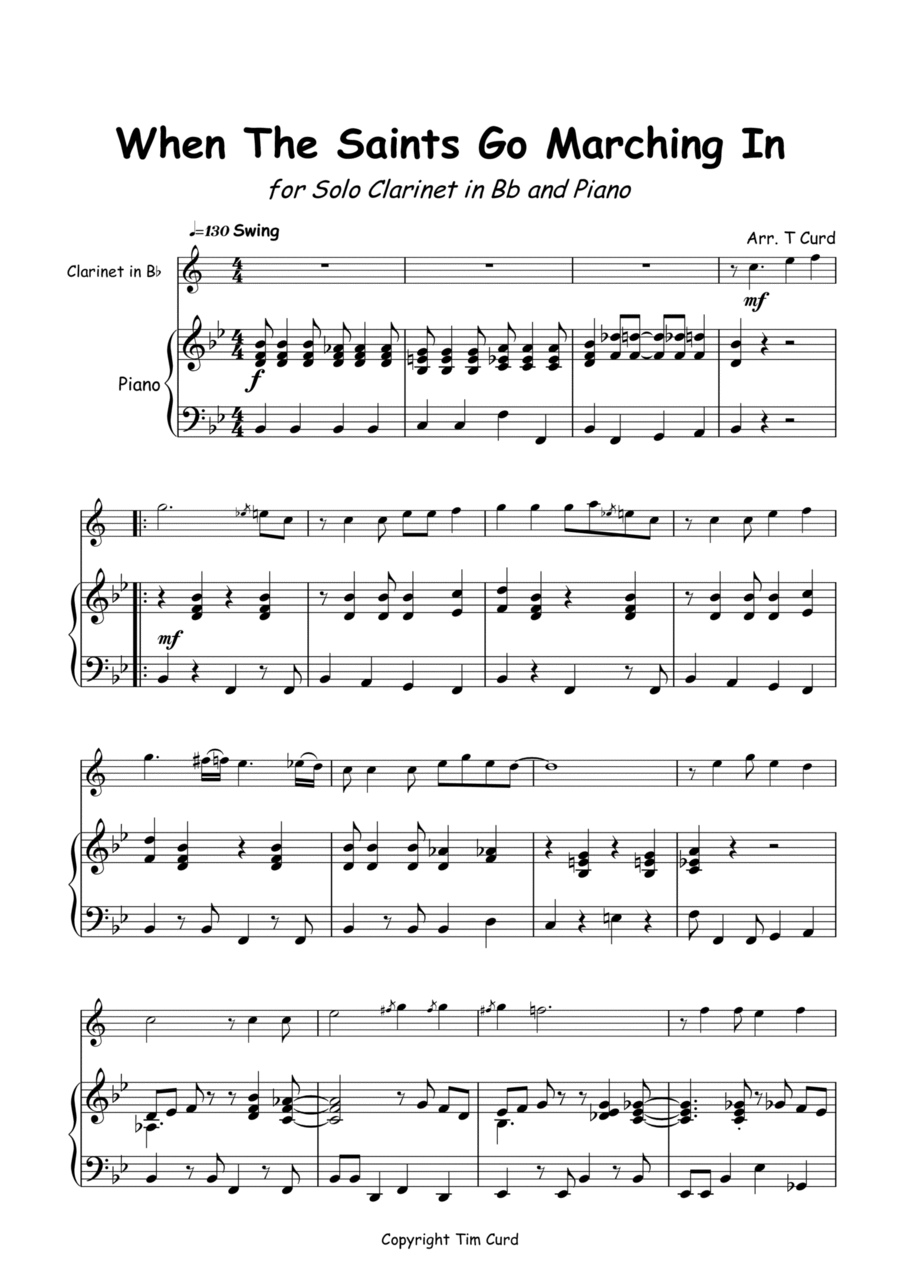 When The Saints Go Marching In for Solo Clarinet in Bb and Piano B-Flat Clarinet scores gallery preview page 1