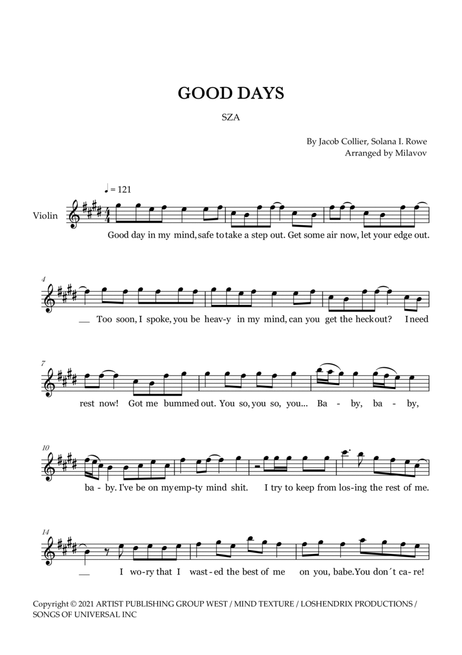 Good Days Violin Solo scores gallery preview page 1