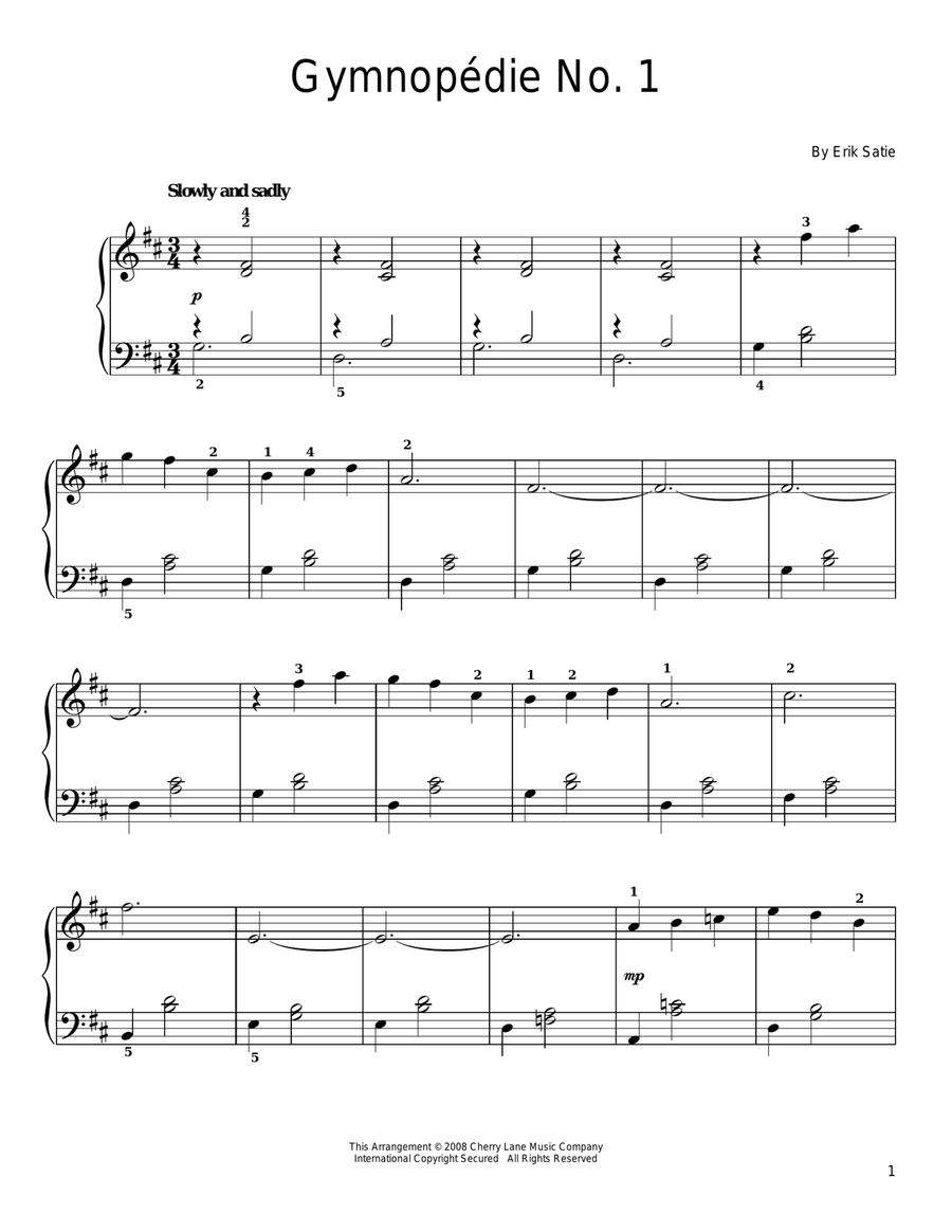 Gymnopedie No. 1 Easy Piano scores gallery preview page 1