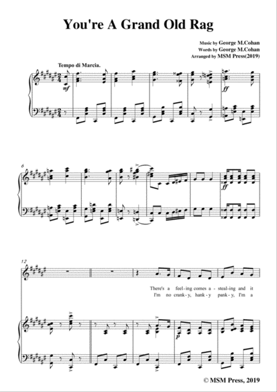 George M. Cohan-You're A Grand Old Rag,in F sharp Major,for Voice&Piano Voice scores gallery preview page 3
