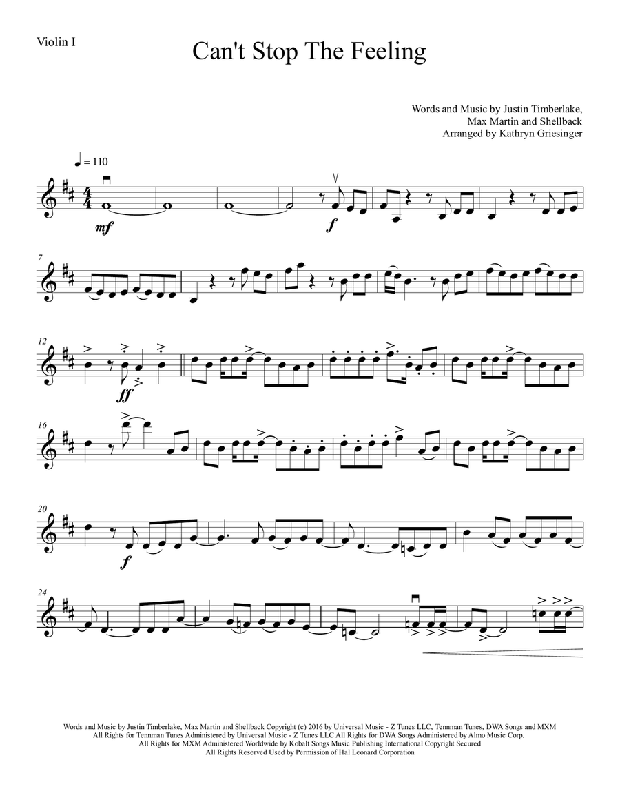 Can't Stop The Feeling from TROLLS String Quartet scores gallery preview page 1