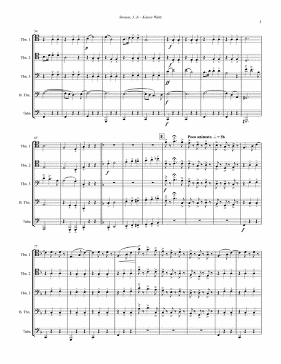Kaiser Waltz (Emperor Waltz) for 5-part Low Brass Ensemble