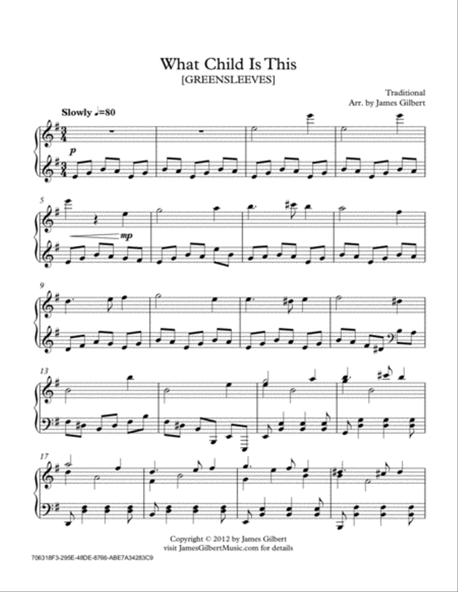 What Child Is This (Greensleeves) Piano Solo scores gallery preview page 1