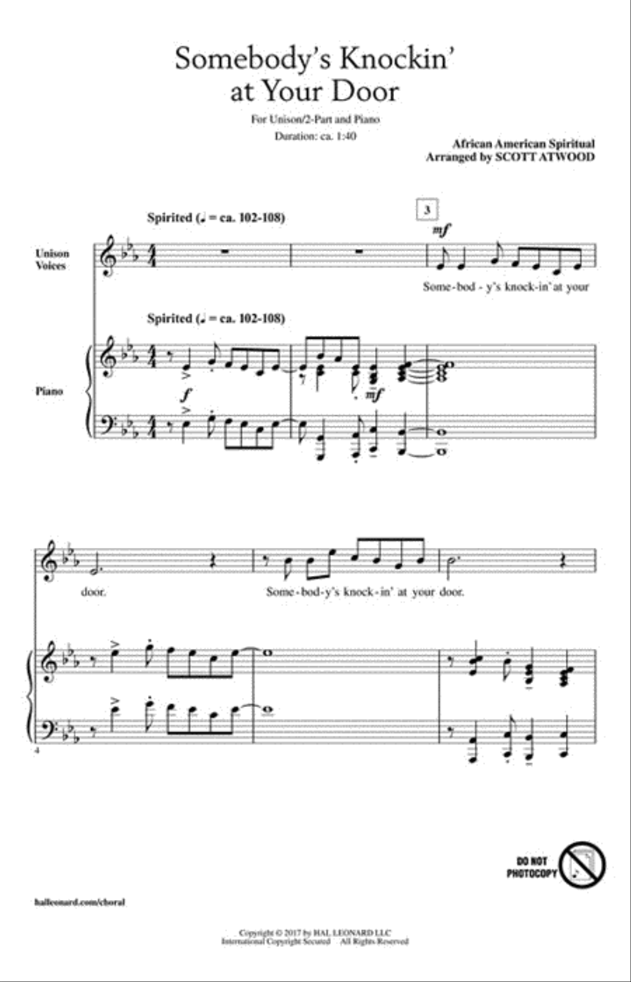 Somebody's Knockin' at Your Door Unison Choir scores gallery preview page 2