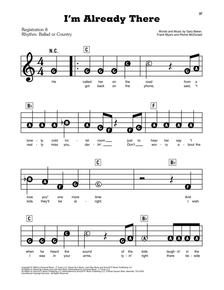 I'm Already There Electronic Keyboard scores gallery preview page 1