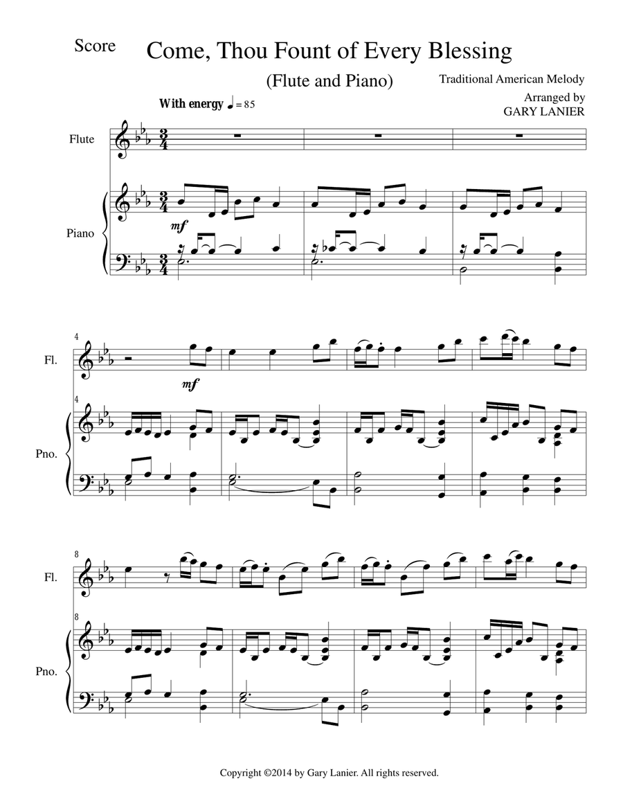 COME, THOU FOUNT OF EVERY BLESSING (Flute/Piano and Flute Part) Flute Solo scores gallery preview page 1