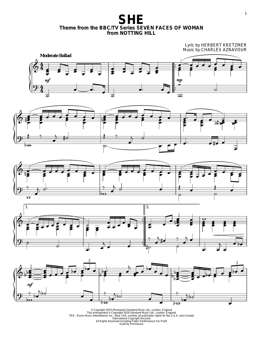She Piano Solo scores gallery preview page 1