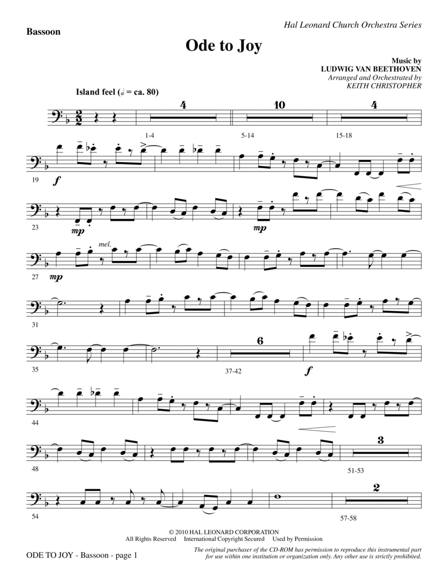 Ode To Joy (Does Not Match SATB 08752035) - Bassoon