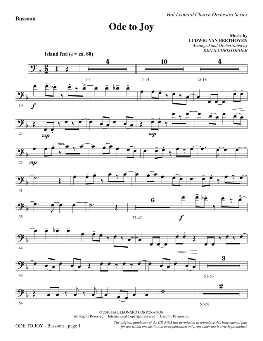 Ode To Joy (Does Not Match SATB 08752035) - Bassoon 4-Part scores gallery preview page 1