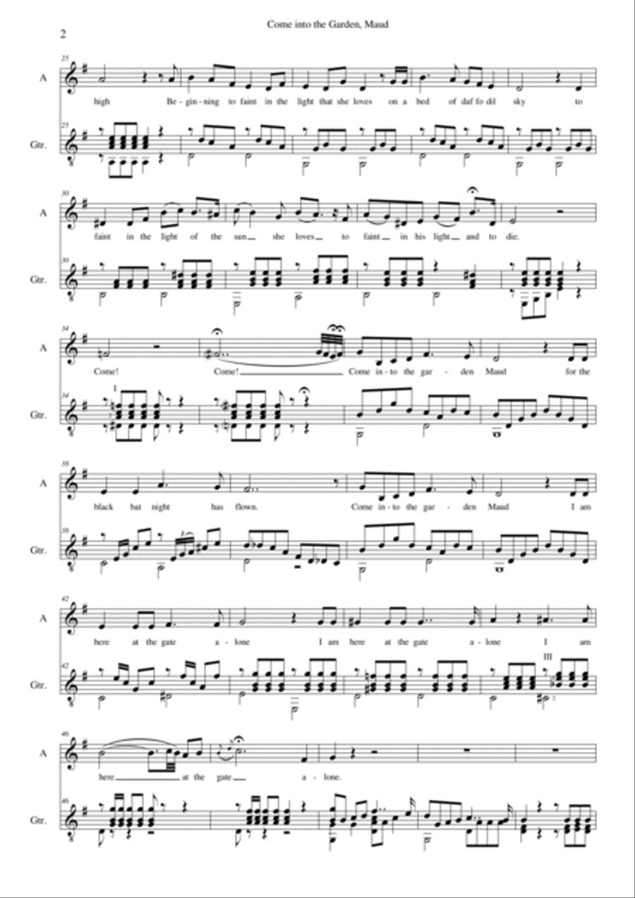 Come into the garden Maud (alto or baritone and classical guitar) Acoustic Guitar scores gallery preview page 2