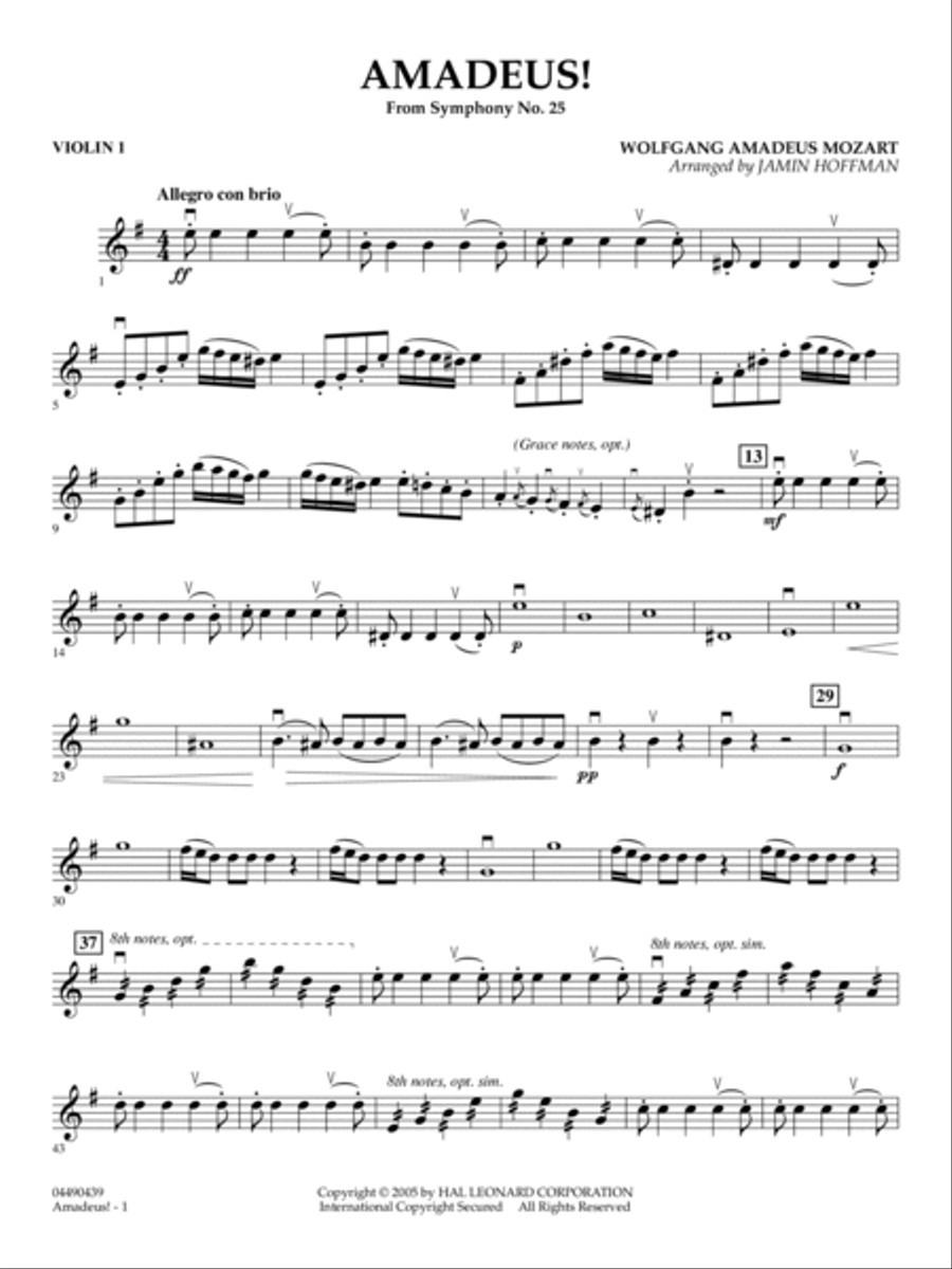 Amadeus! (arr. Jamin Hoffmann) - Violin 1 String Orchestra scores gallery preview page 5