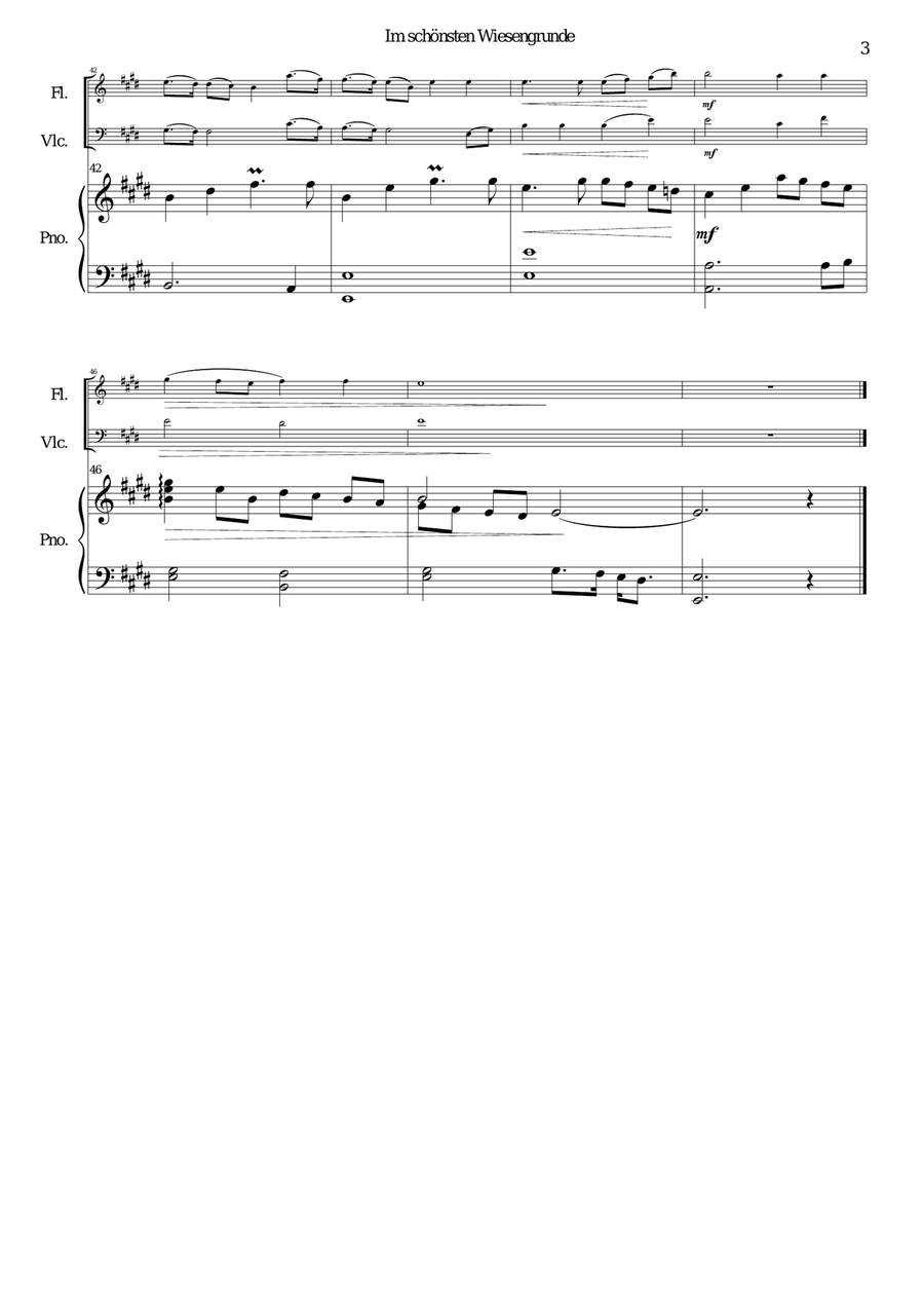 Im schönsten Wiesengrunde for flute, cello and piano Small Ensemble scores gallery preview page 3