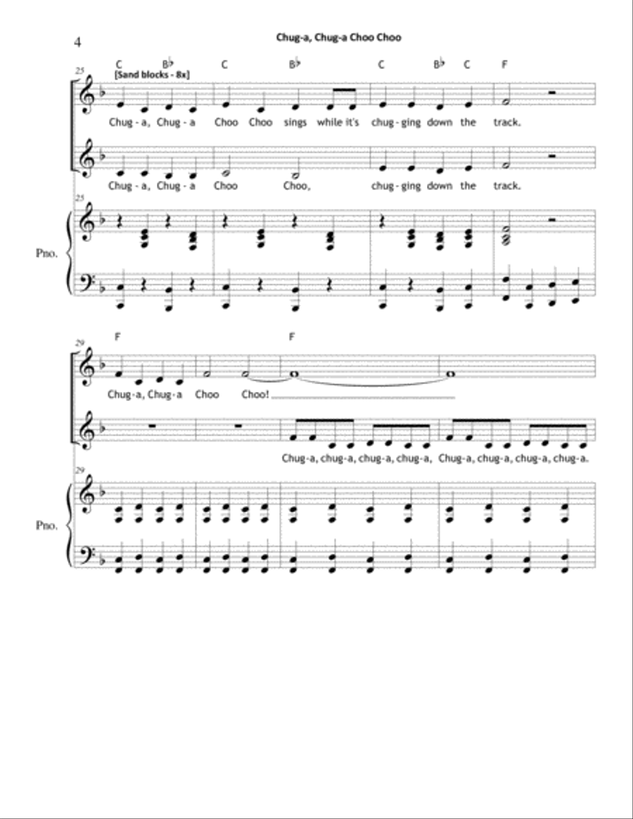 Chug-a Chug-a Choo Choo (Unison/2-Part Mixed Chorus with Optional Sand Blocks/Bell/Rhythm Sticks/Tra Unison Choir scores gallery preview page 4
