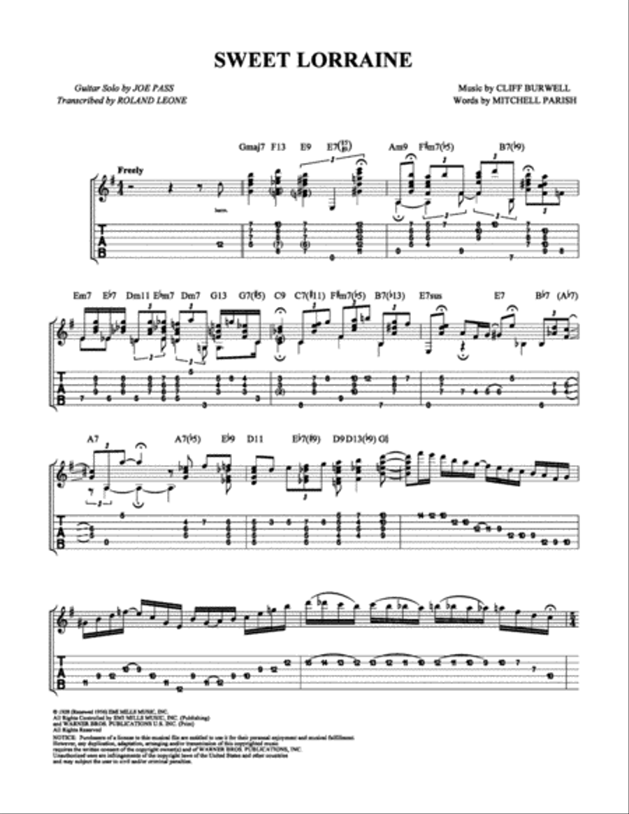 Sweet Lorraine Electric Guitar scores gallery preview page 1