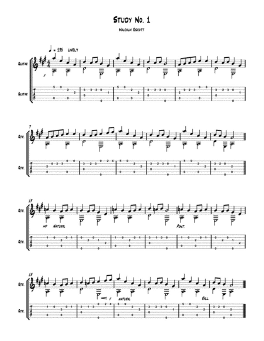 Study No. 1 Guitar Tablature scores gallery preview page 1