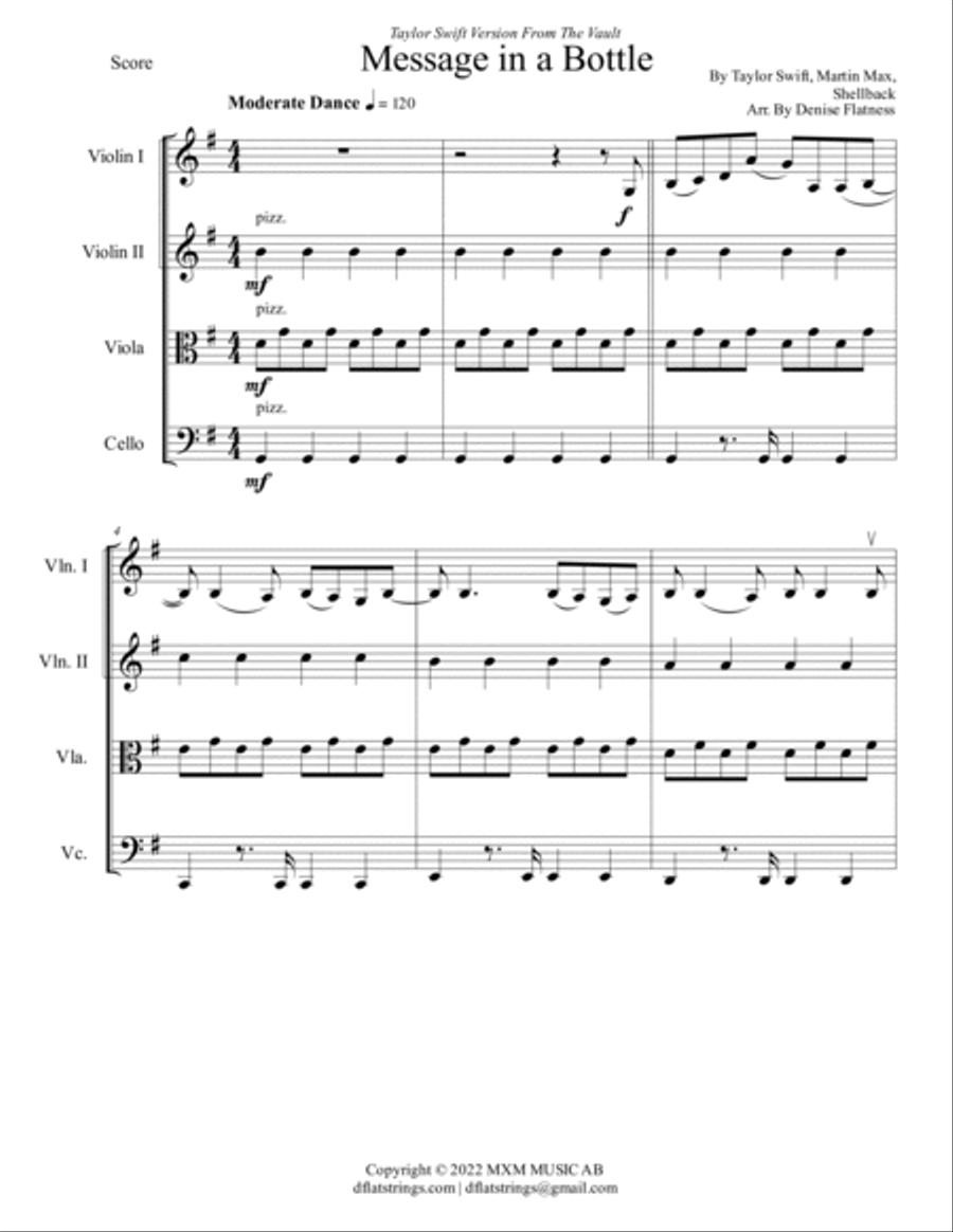 Message In A Bottle Taylor S Version From The Vault String Quartet scores gallery preview page 2