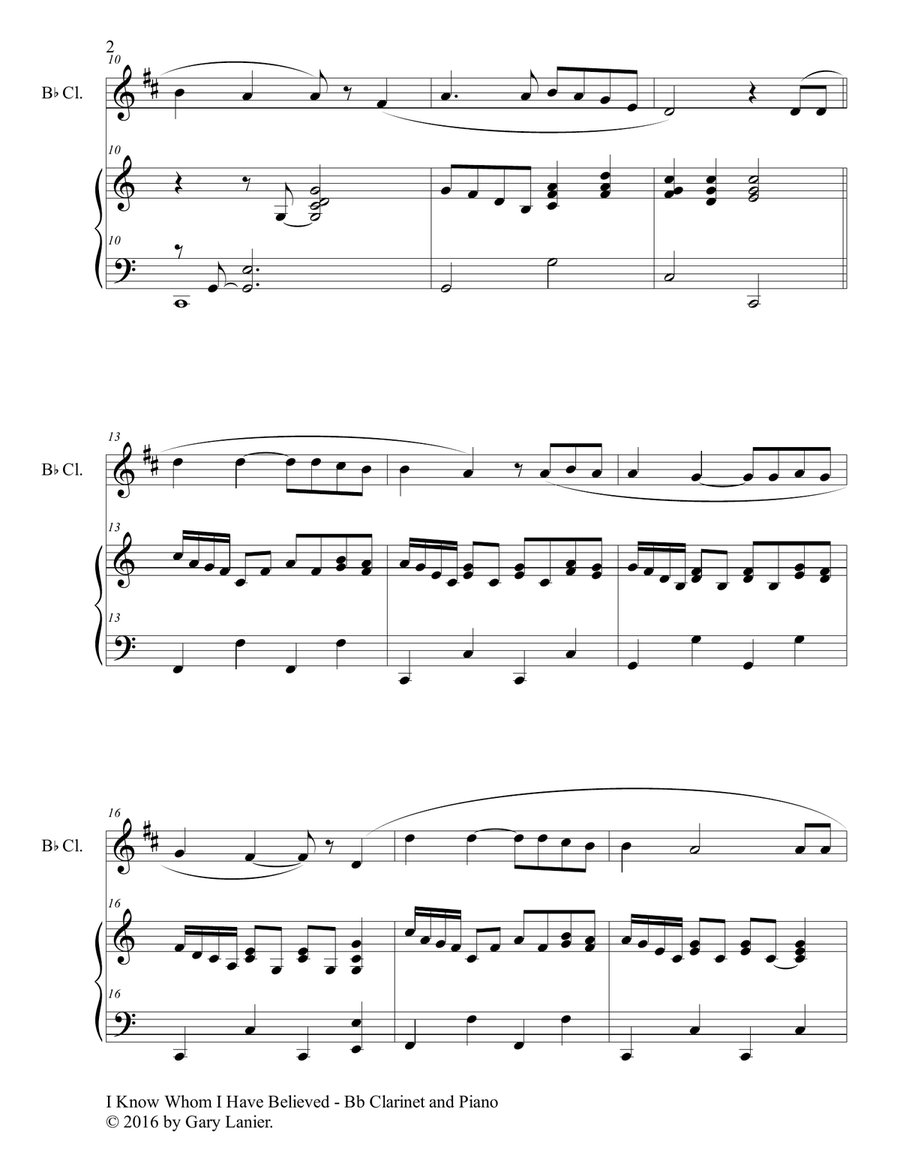 I KNOW WHOM I HAVE BELIEVED (Duet – Bb Clarinet & Piano with Score/Part) B-Flat Clarinet scores gallery preview page 3