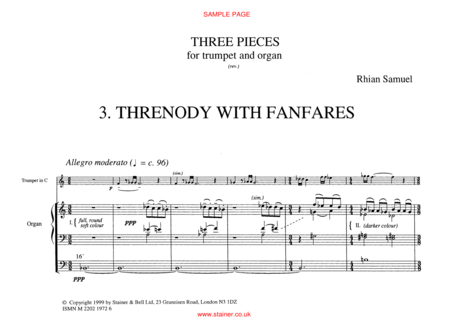 Threnody with Fanfares (No 3 of Three Pieces for Trumpet & Organ)
