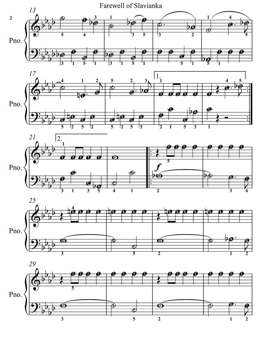 Farewell Slavianka Slavonic Women’s Farewell Easy Piano Sheet Music Easy Piano scores gallery preview page 3