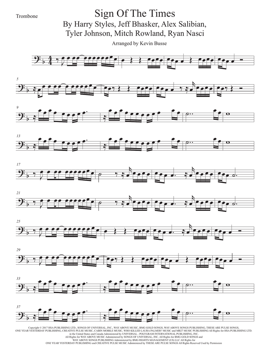 Sign Of The Times Trombone Solo scores gallery preview page 1