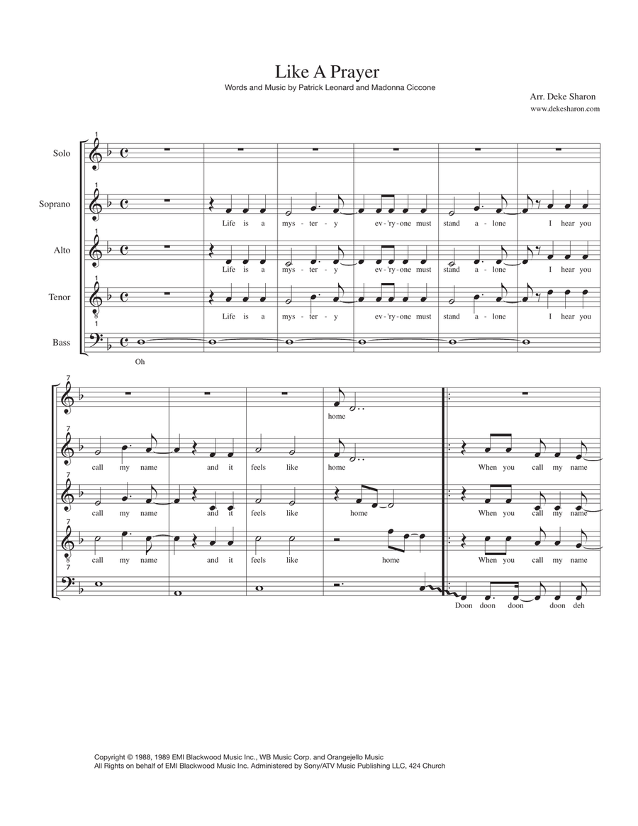 Like A Prayer 4-Part scores gallery preview page 1