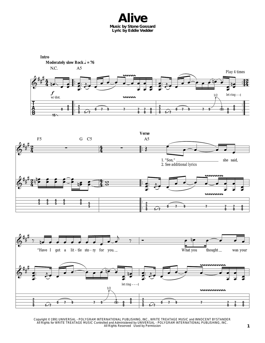 Alive Alive Acoustic Guitar scores gallery preview page 1