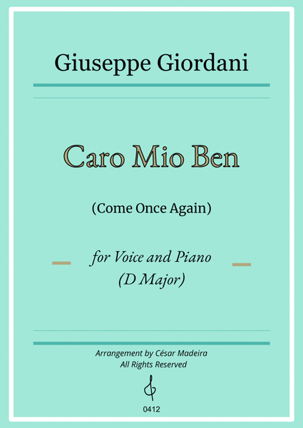 Caro Mio Ben (Come Once Again) - D Major - Voice and Piano (Full Score) image number null