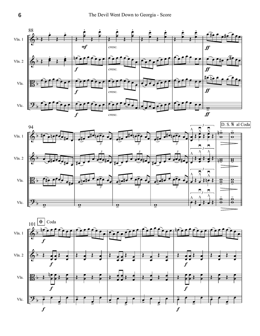 The Devil Went Down To Georgia String Quartet scores gallery preview page 6