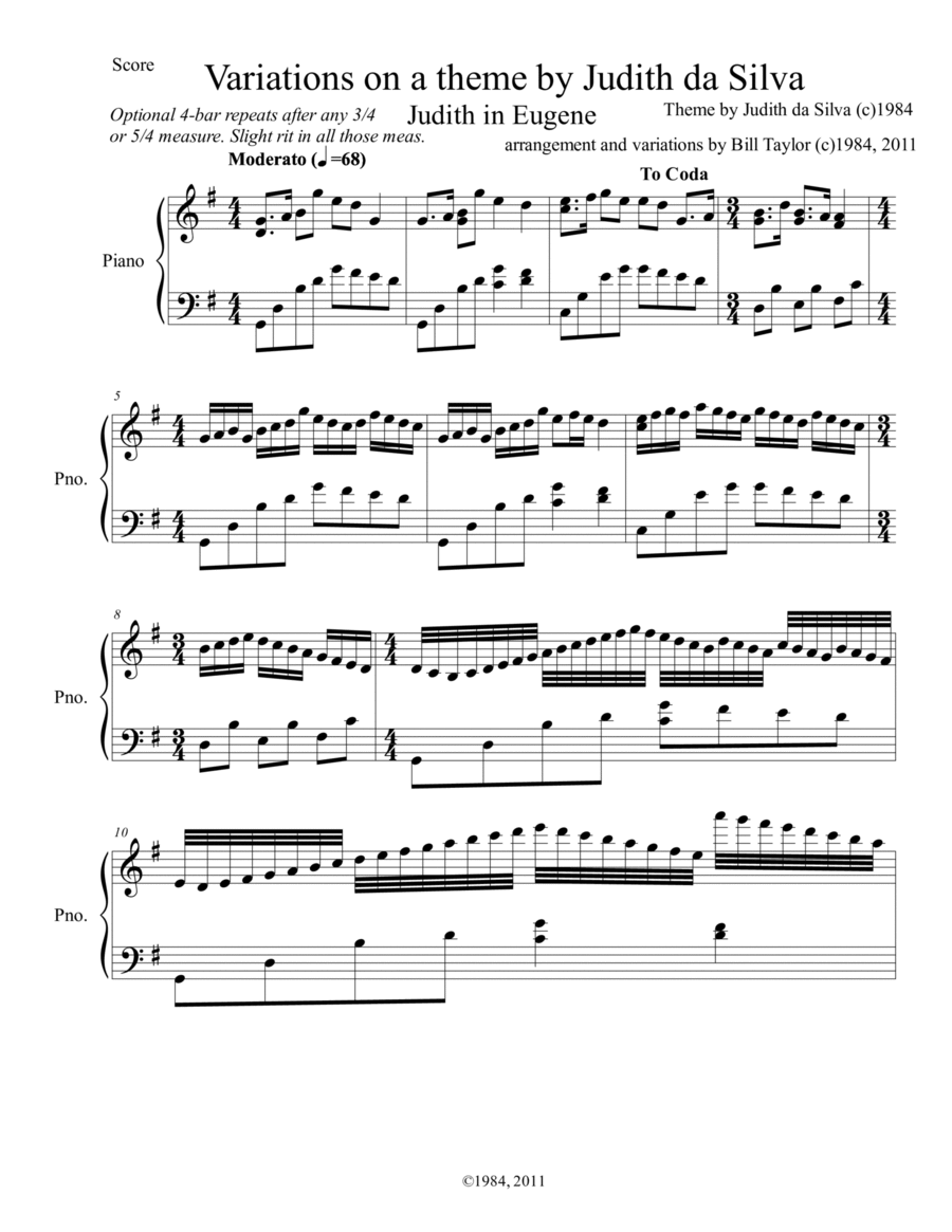 Variations on a Theme By Judith Piano Solo scores gallery preview page 1