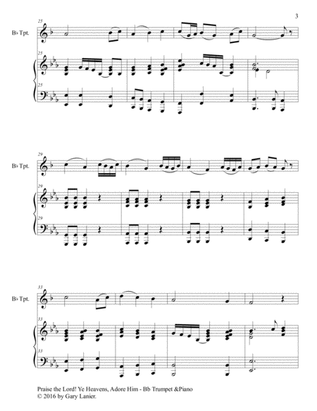 PRAISE THE LORD! YE HEAVENS, ADORE HIM (Duet – Bb Trumpet & Piano with Score/Part) image number null