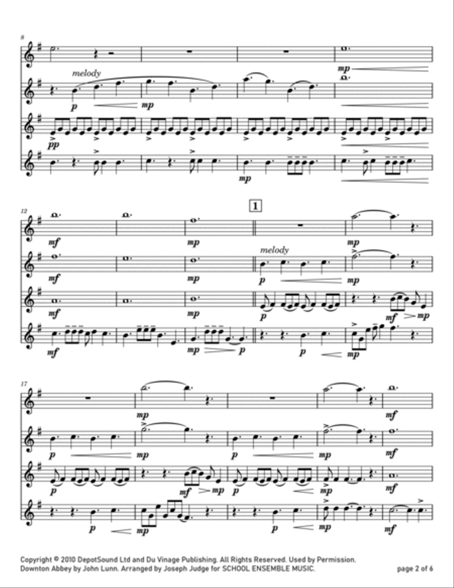 Downton Abbey (Theme) Downton Abbey (Theme) Clarinet Quartet scores gallery preview page 2
