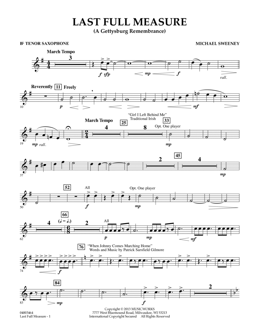 Last Full Measure (A Gettysburg Remembrance) - Bb Tenor Saxophone Concert Band scores gallery preview page 1