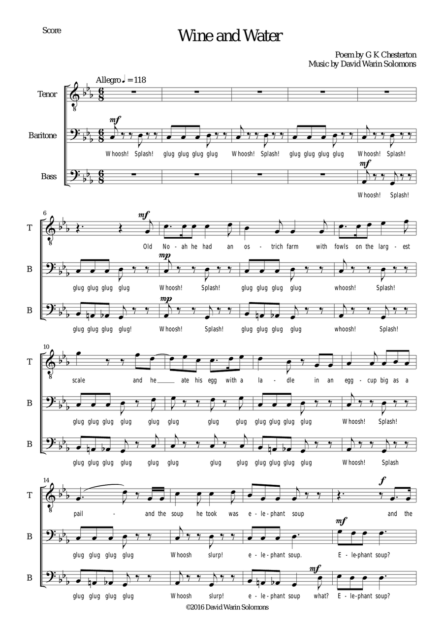 Wine and Water for three male voices or male choir (TBarB) 3-Part scores gallery preview page 1