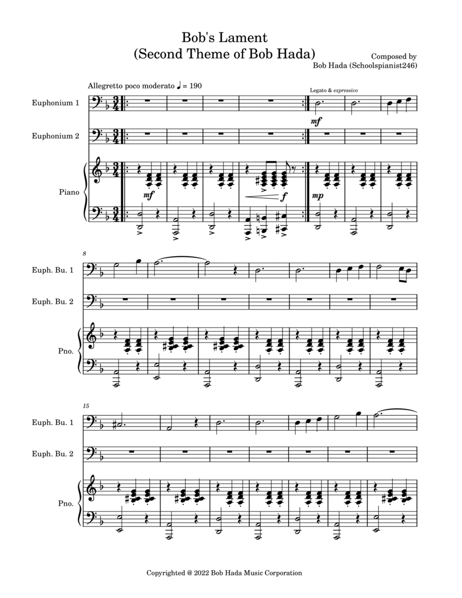 Bob's Lament (Second Theme of Bob Hada) Brass Duet scores gallery preview page 1