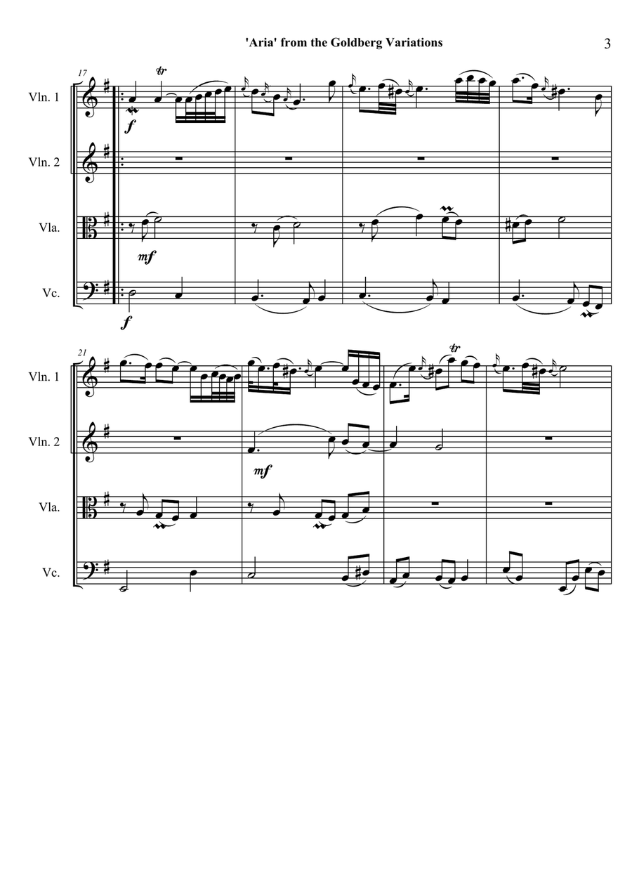 Aria from the Goldberg Variations: for string quartet String Quartet scores gallery preview page 3